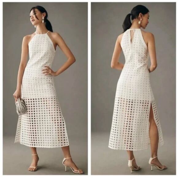 VINEET BAHL Anthropologie Dress SZ Petite Medium NWT Eyelet Halter Bridal White - Picture 2 of 16
